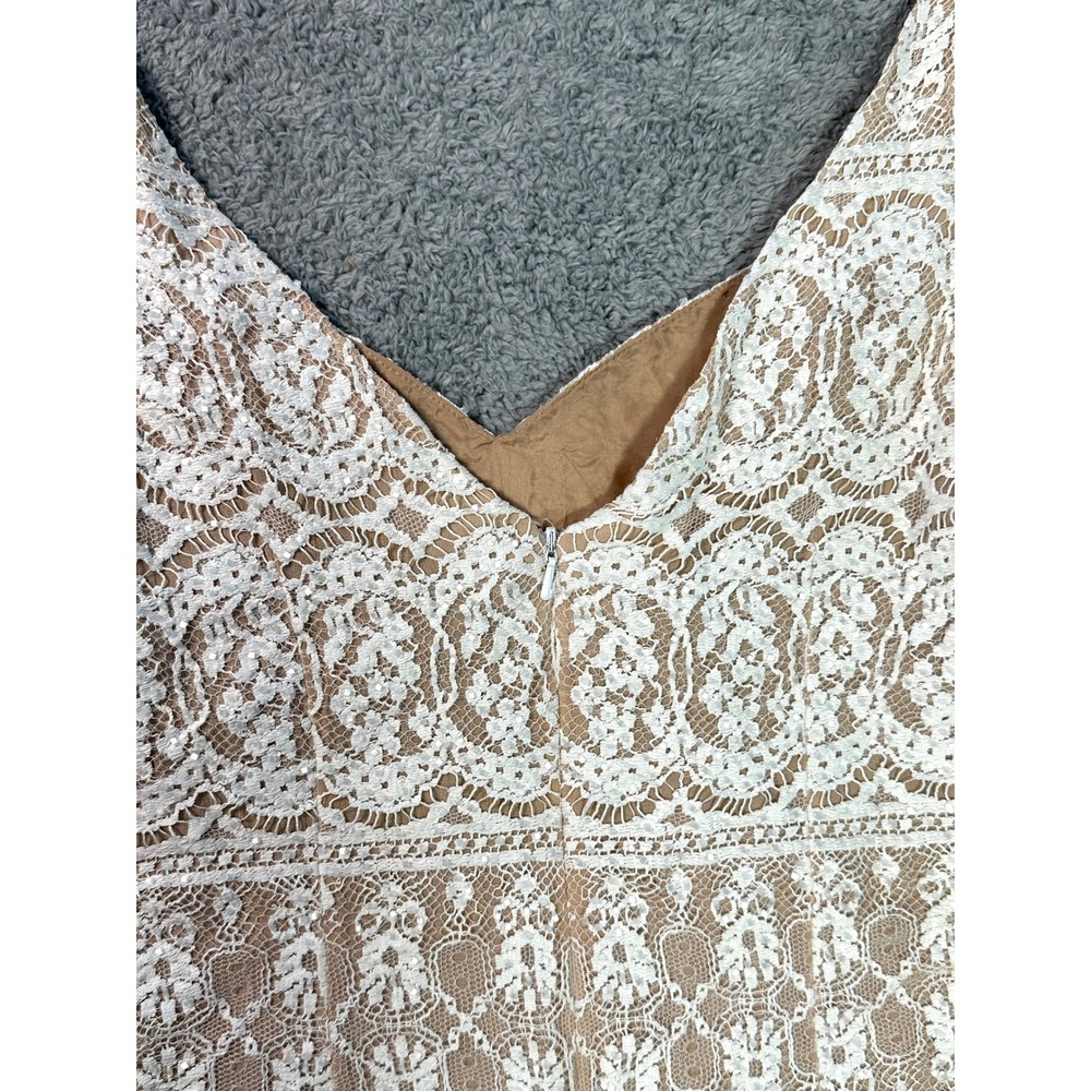 Cache Y2K vintage ivory white lace & bead Mini Dress nude sz 6 homecoming - Picture 4 of 7